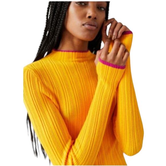 BDG Kiara Open back ribbed knit Sweater size Small Yellow/Magenta - Picture 1 of 9